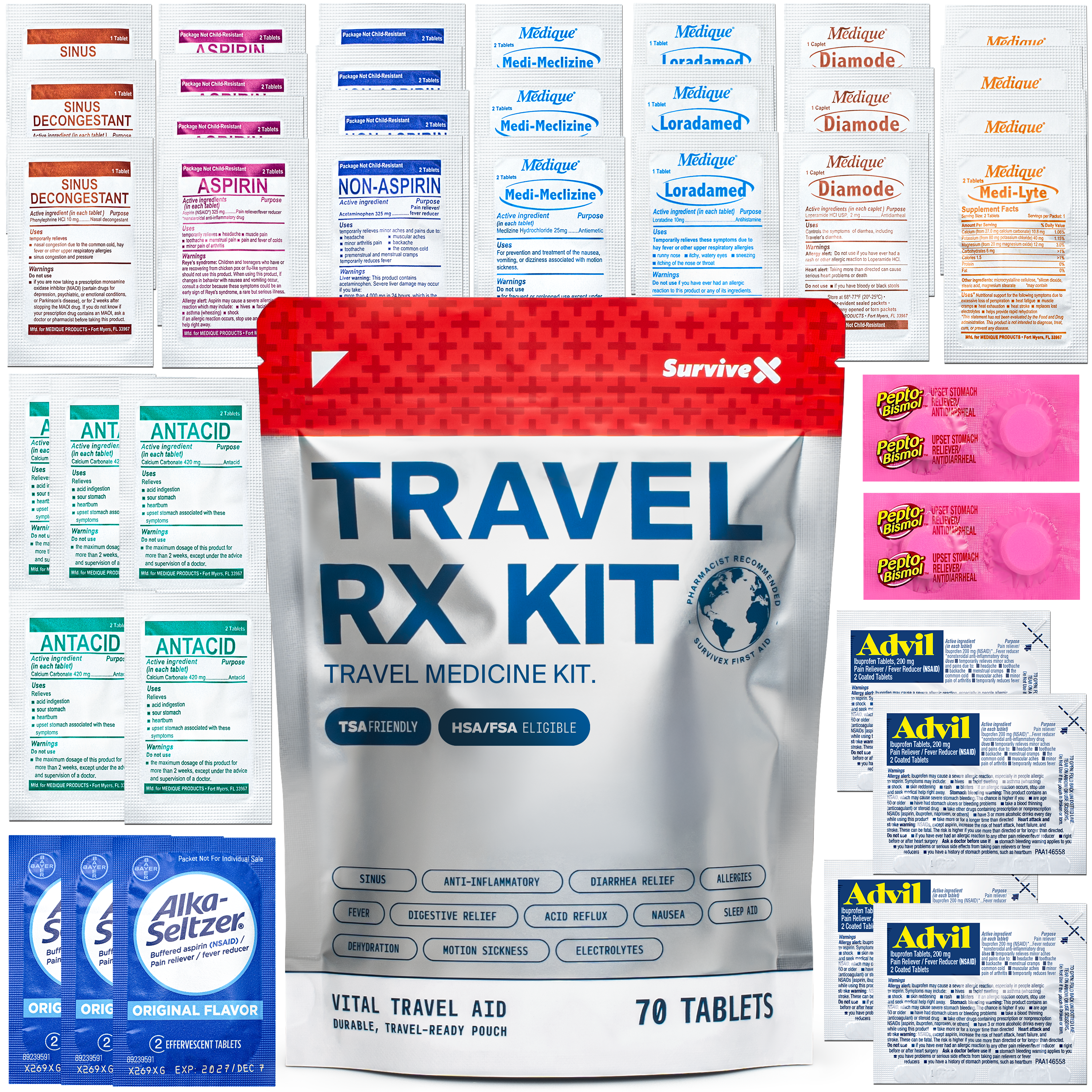 Travel Medicine Kit | OTC Meds + First Aid Essentials | SurviveX