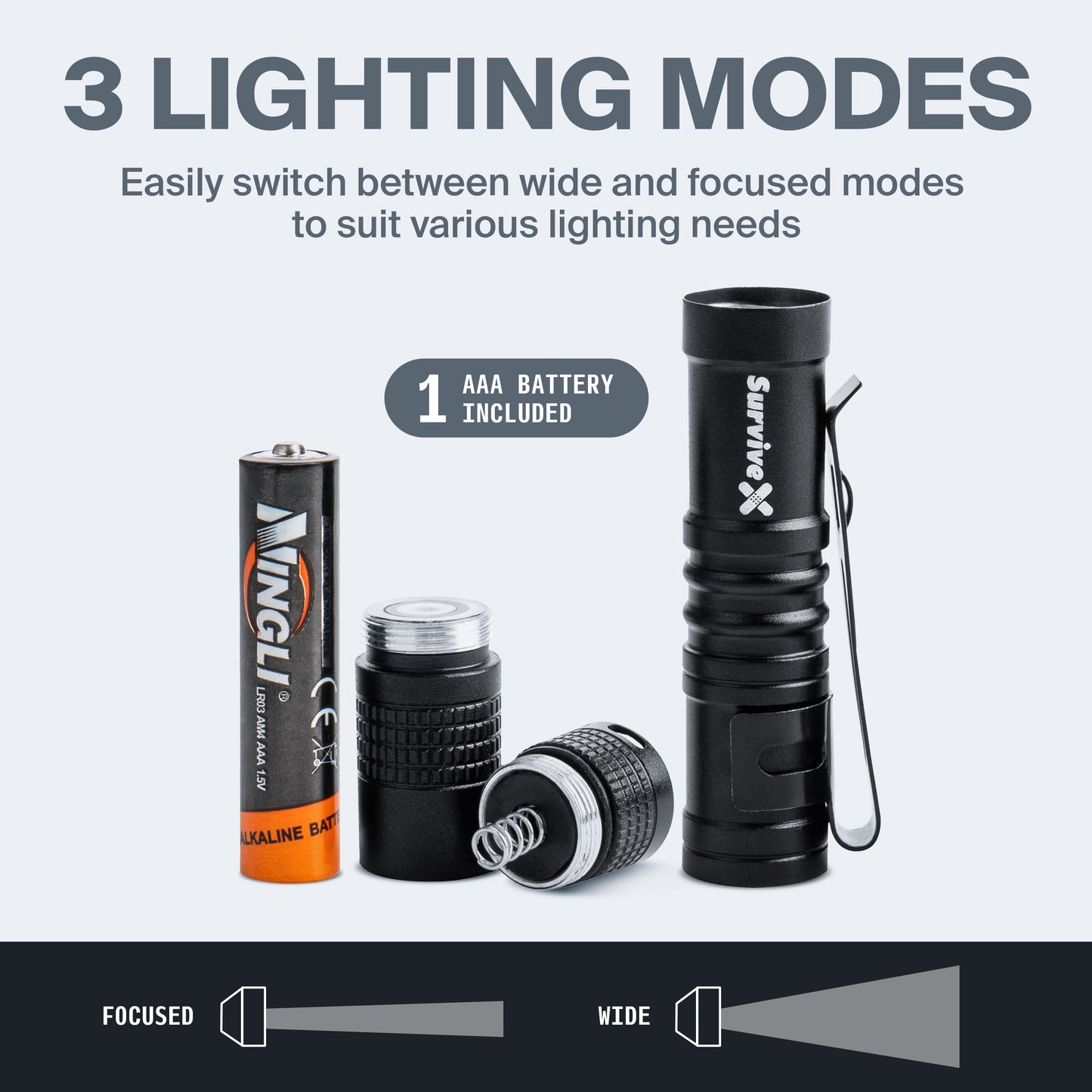 SurviveX Mini Flashlight - 3 Lighting Modes