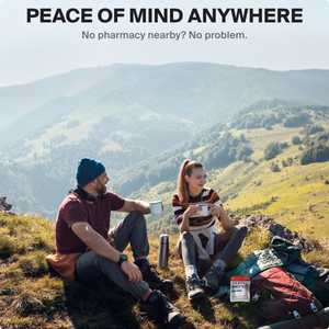 SurviveX Travel Medicine Kit - Peace of Mind Anywhere, Hikers Resting with the Kit Packed in a Backpack