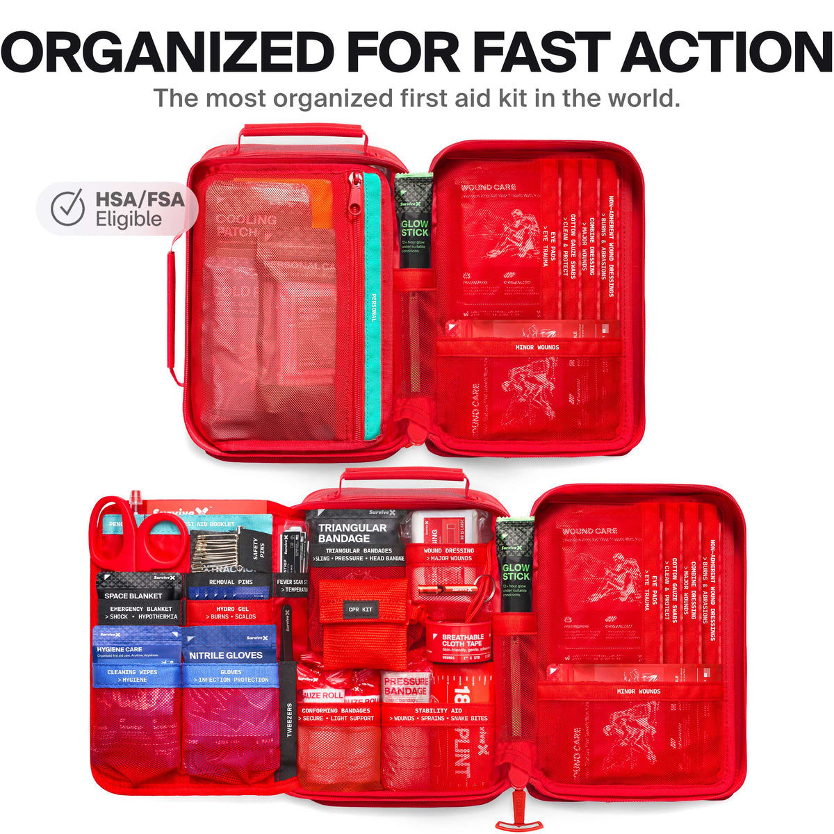 SurviveX Large Waterproof First Aid Kit - Organized For Fast Action