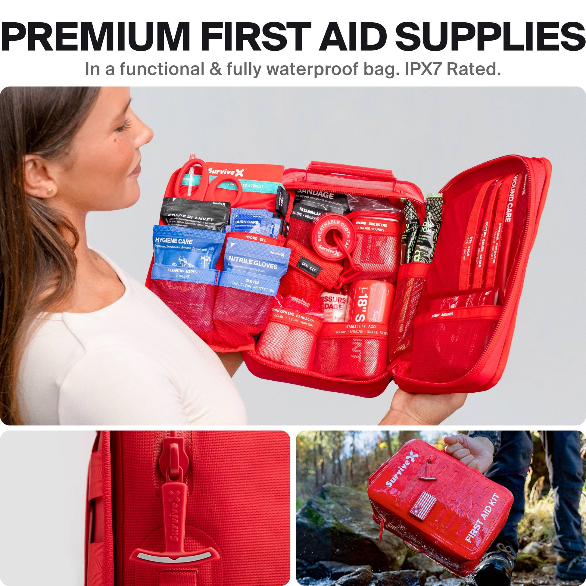 SurviveX Large Waterproof First Aid Kit - Premium First Aid Supplies