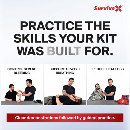 Draft course demonstrations for bleeding control, airway checks, and heat-loss reduction